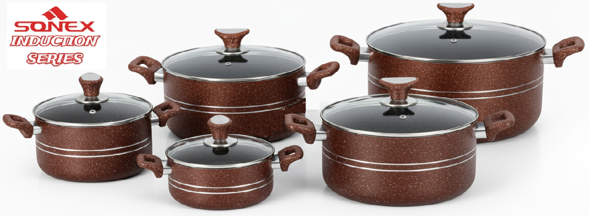 Non-Stick 5 Pieces Marble Coated Casserole Set With Glass Lid ( INDUCTION) COPPER